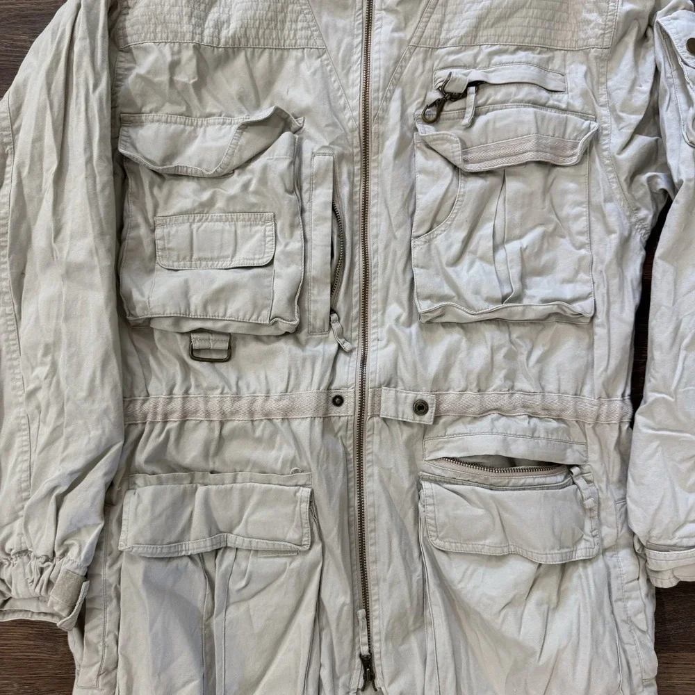 VTG Trail Designs Khaki Beige Safari Utility Photography Jacket Sz M Pockets